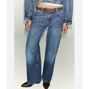Zara Wide Leg Low Rise Belt Jeans Mid-Blue Wash Women’s Size 2